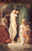 Theodore Chasseriau Young woman coming out of the bath oil on canvas